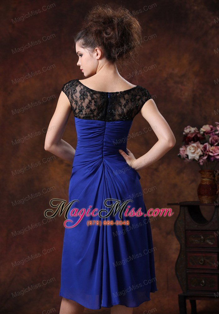 wholesale chiffon ruched straps navy blue 2013 tea-length bridesmaid dress