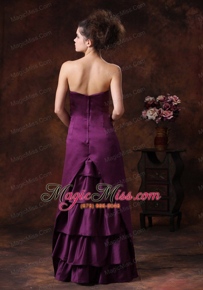 wholesale affordable column / sheath strapless taffeta bridesmaid dress purple ruffles