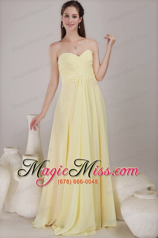wholesale yellow empire sweetheart neck floor-length chiffon pleats bridesmaid dress