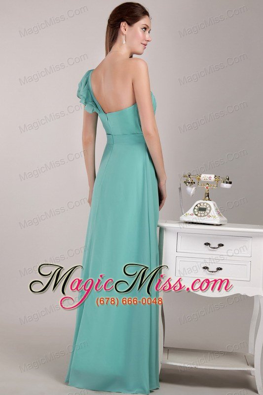 wholesale turquoise column / sheath one shoulder floor-length chiffon ruch bridesmaid dress
