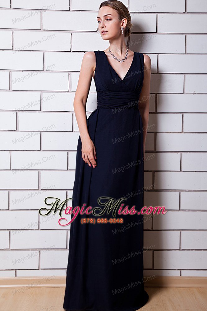 wholesale black column v-neck floor-length chiffon prom dress