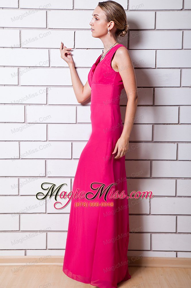 wholesale hot pink column v-neck floor-length chiffon prom dress