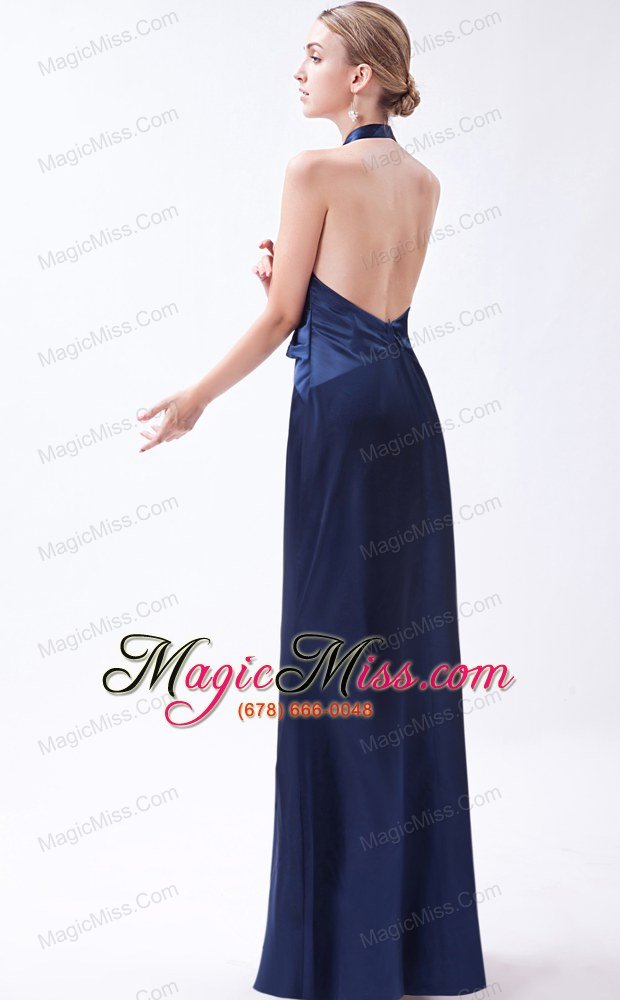 wholesale navy blue column halter floor-length taffeta beading prom dress