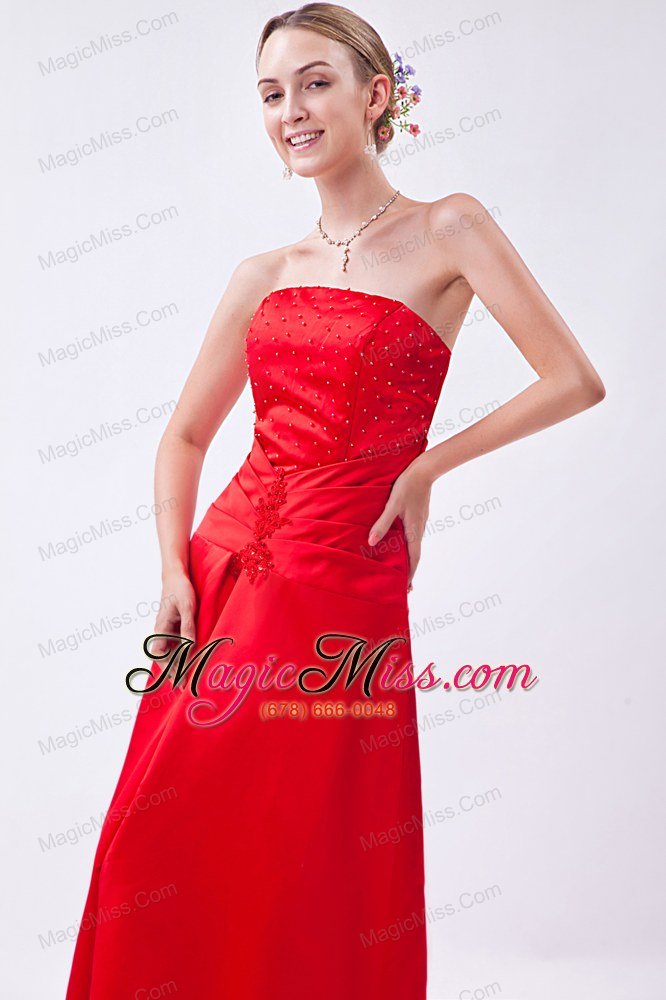 wholesale red column strapless floor-length taffeta beading prom dress