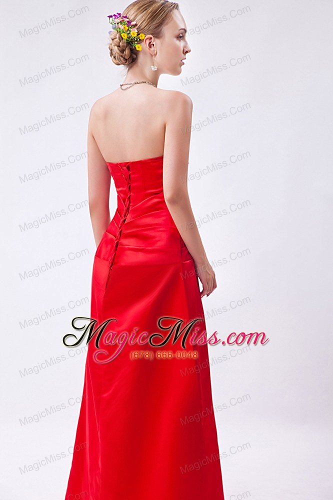 wholesale red column strapless floor-length taffeta beading prom dress