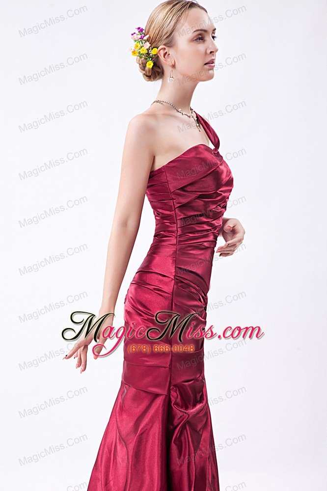 wholesale wine red mermaid one shoulder floor-length taffeta ruch prom dress