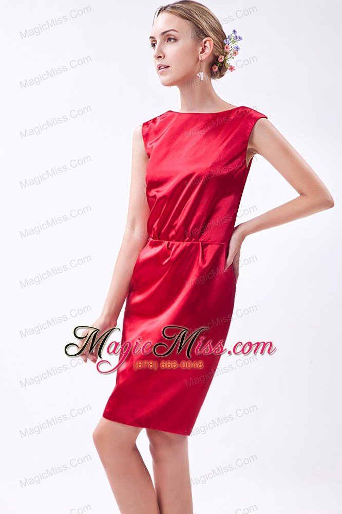 wholesale wine red column bateau mini-length taffeta prom dress