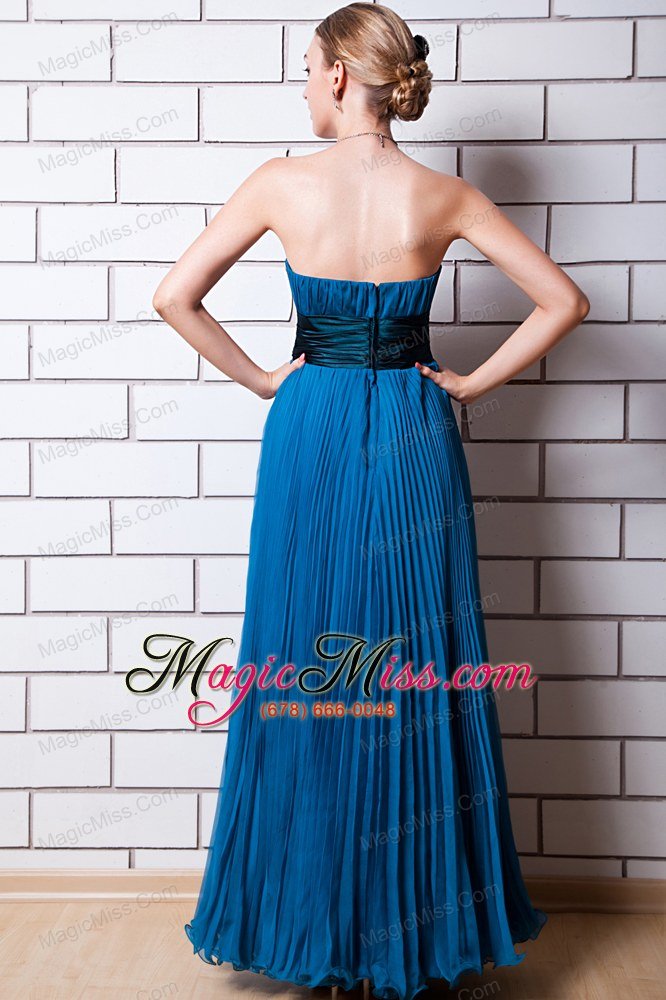 wholesale blue empire strapless floor-length organza pleat prom dress