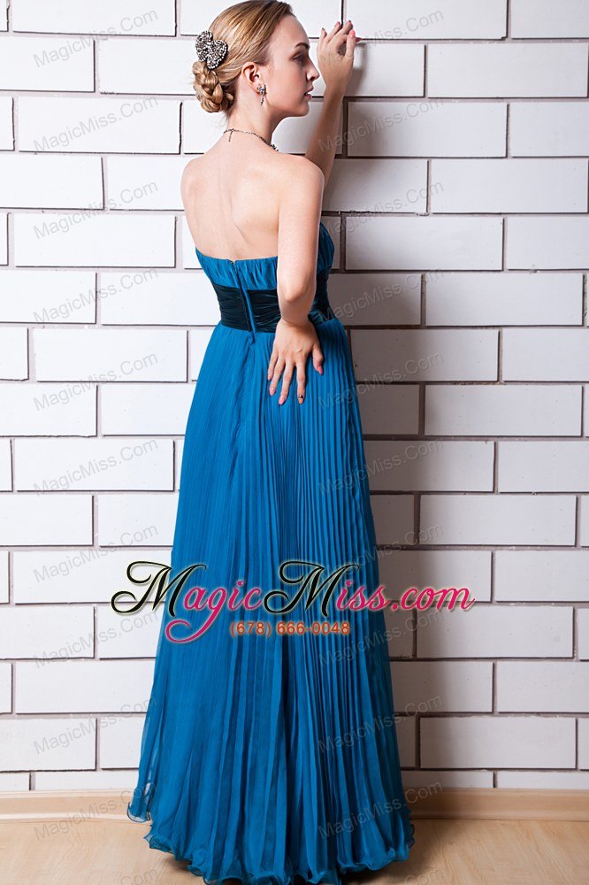 wholesale blue empire strapless floor-length organza pleat prom dress