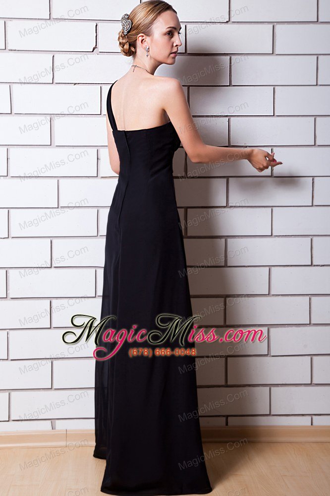 wholesale black column one shoulder floor-length chiffon prom dress