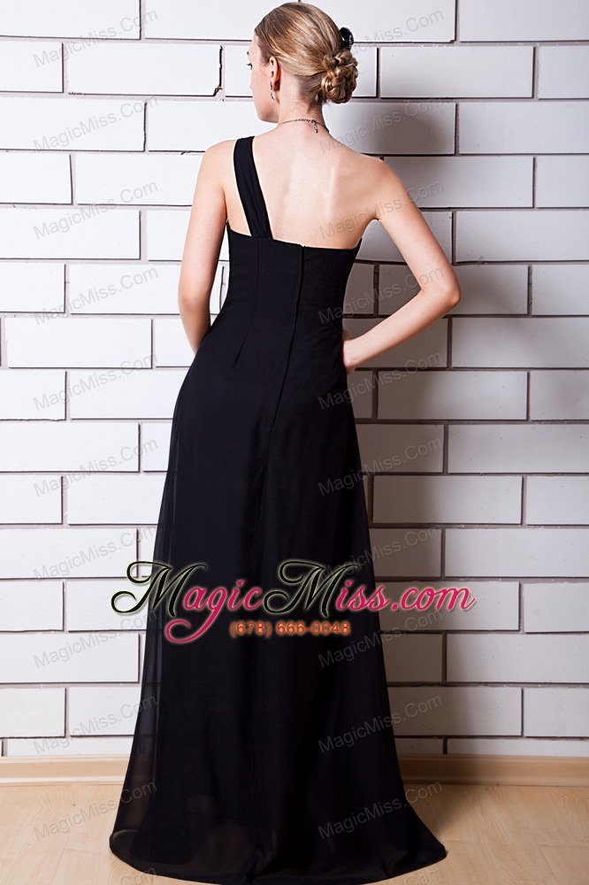 wholesale black column one shoulder floor-length chiffon prom dress