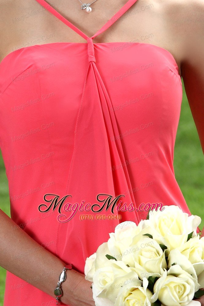 wholesale coral red empire straps mini-length chiffon bridesmaid dress