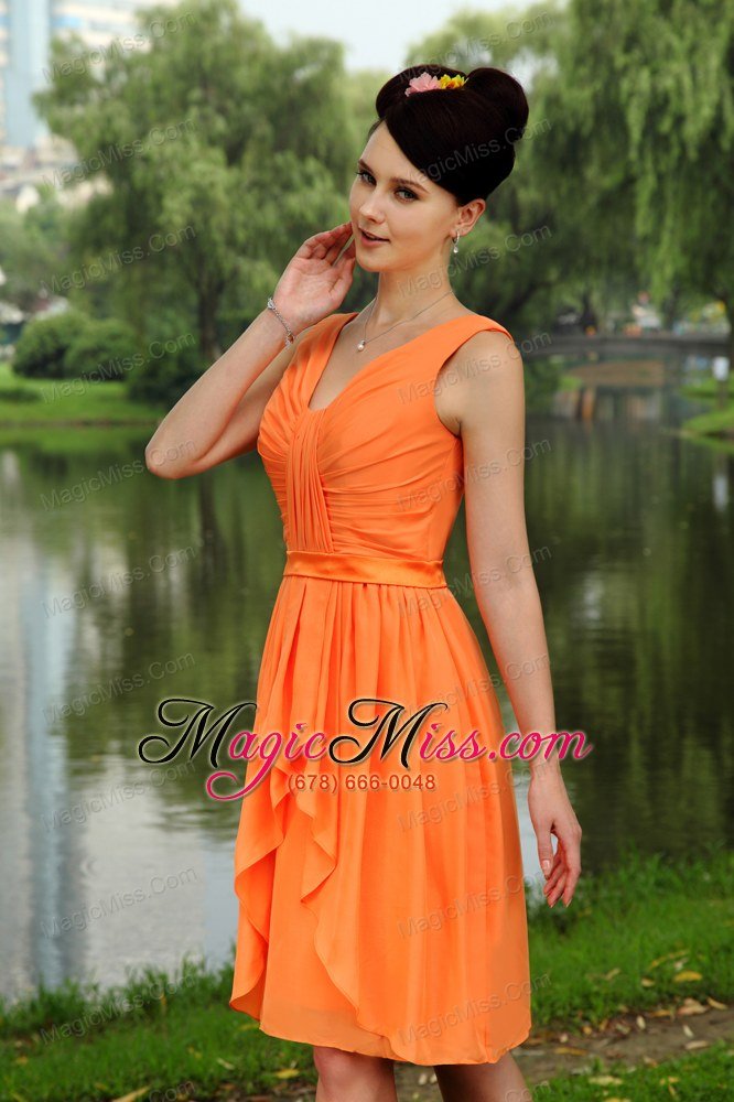 wholesale orange empire v-neck knee-length chiffon ruch prom / homecoming dress