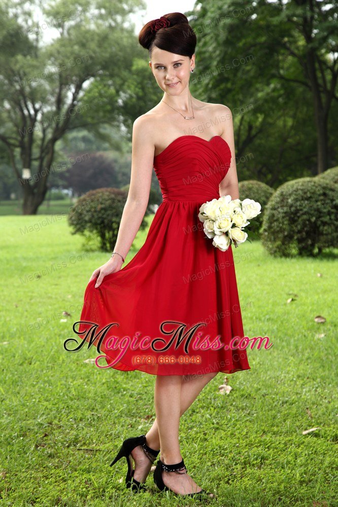 wholesale red empire sweetheart knee-length chiffon ruch prom / homecoming dress