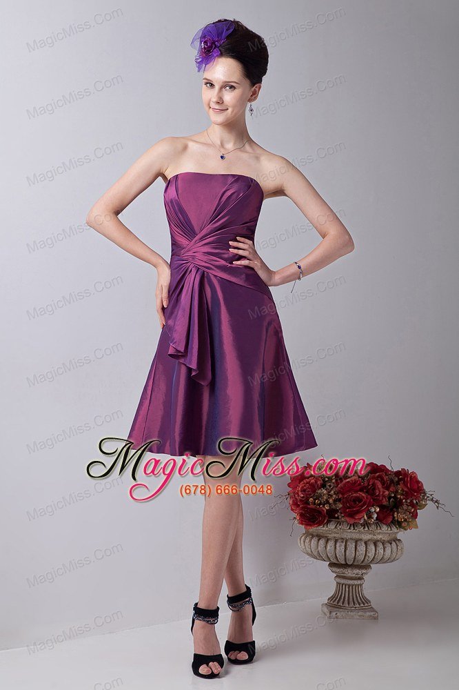 wholesale purple a-line strapless knee-length taffeta ruch prom / homecoming dress