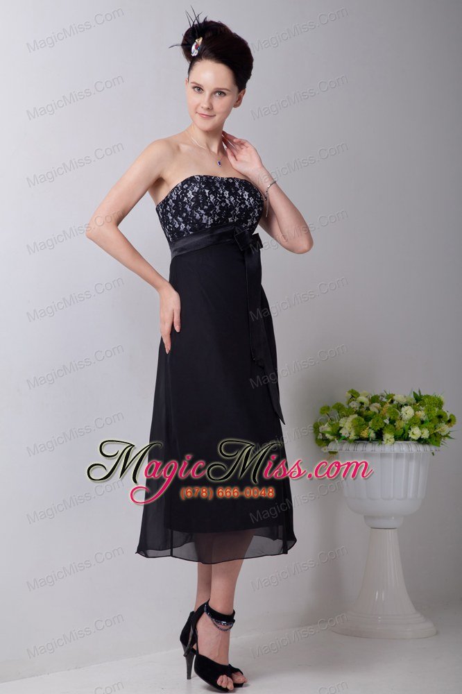 wholesale black empire strapless tea-length chiffon sashes prom / homecoming dress