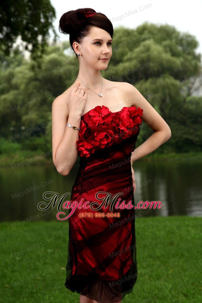 wholesale red column strapless prom / homecoming dress tulle hand made flowers mini-length