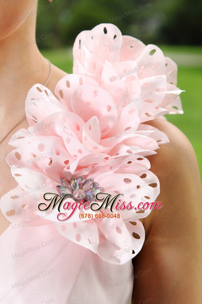 wholesale light pink a-line one shoulder mini-length tulle hand made flowers prom / homecoming dress