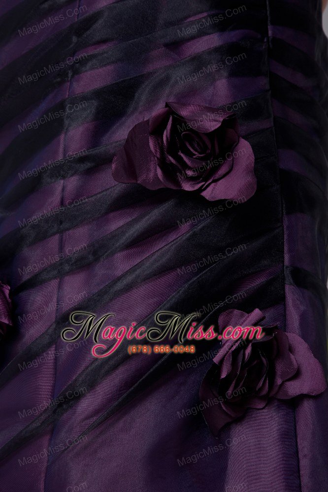 wholesale purple column strapless mini-length taffeta hand made flowers prom / homecoming dress