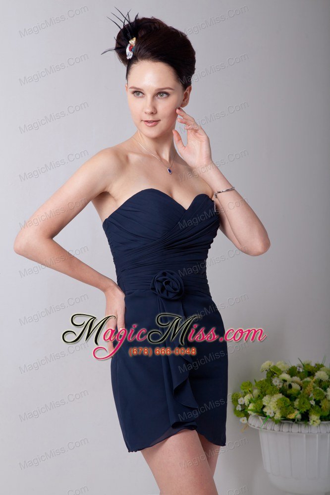 wholesale navy blue empire sweetheart mini-length chiffon hand made flower prom / homecoming dress
