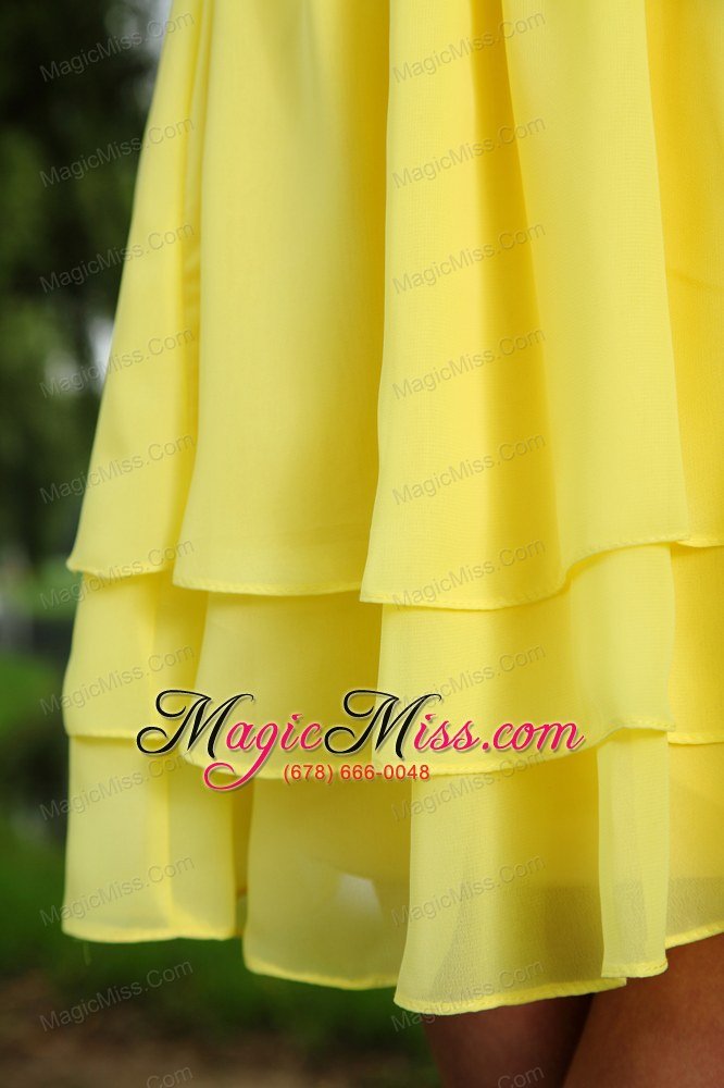 wholesale yellow and white empire sweetheart mini-length chiffon sashes prom / homecoming dress