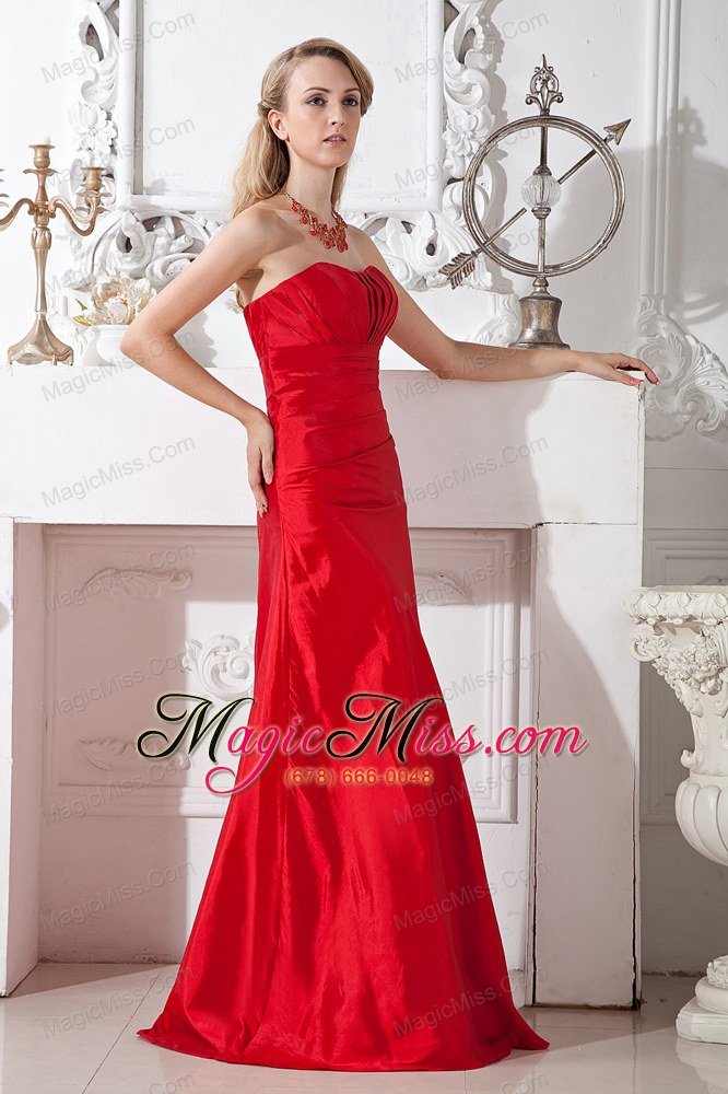 wholesale red a-line strapless floor-length taffeta ruch prom dress
