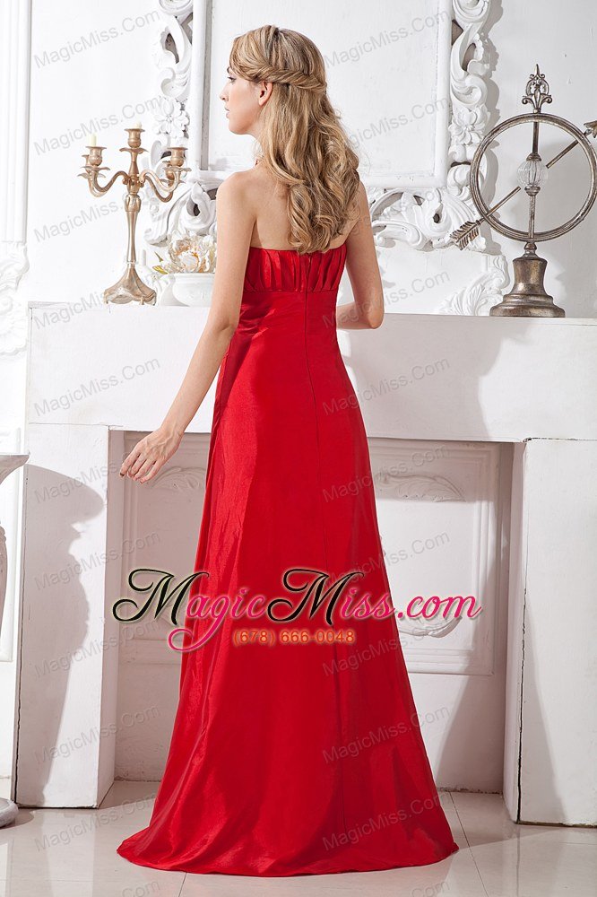 wholesale red a-line strapless floor-length taffeta ruch prom dress