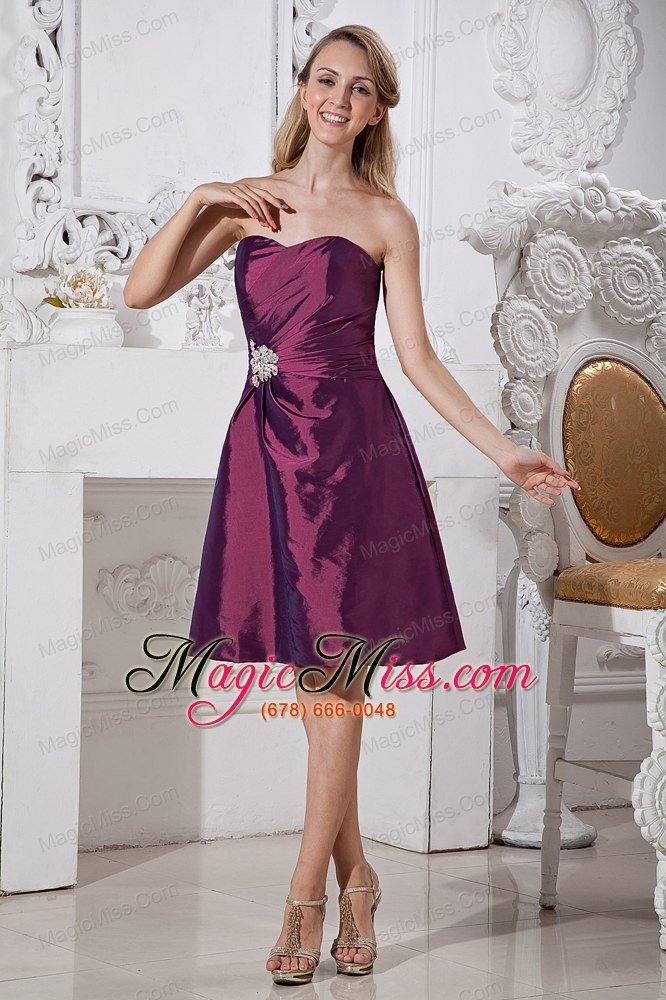 wholesale dark purple a-line sweetheart knee-length taffeta appliques with beading prom dress