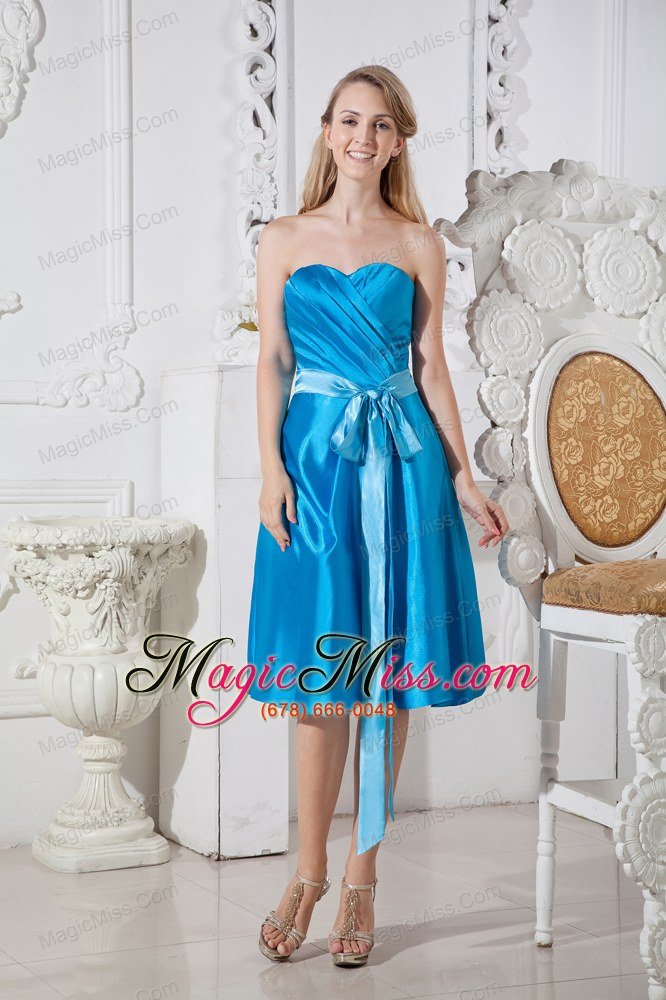 wholesale blue empire sweetheart knee-length taffeta ruch and bows prom dress
