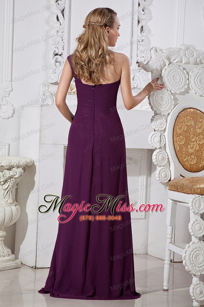 wholesale dark purple column one shoulder brush train chiffon prom / evening dress