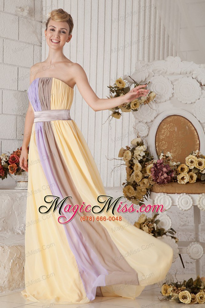 wholesale yellow and lilac colorful empire strapless chiffon prom dress