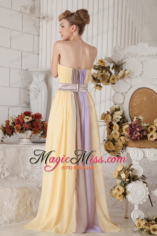 wholesale yellow and lilac colorful empire strapless chiffon prom dress