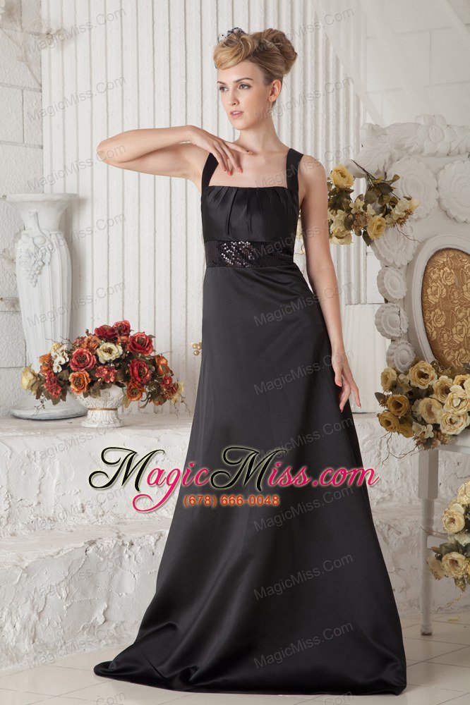 wholesale black a-line straps brush train satin beading prom dress