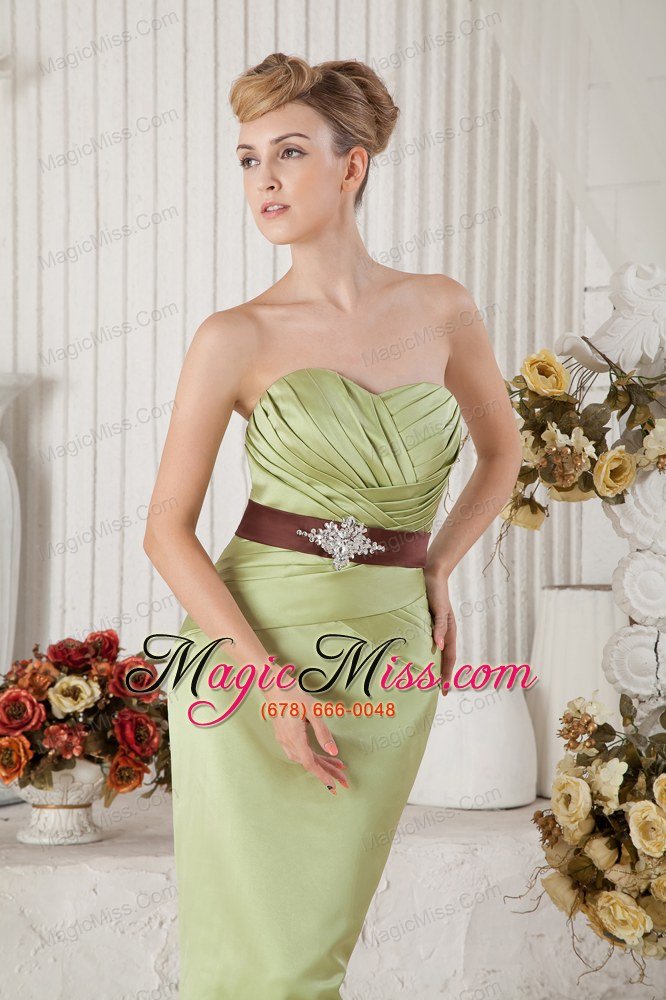 wholesale yellow green column sweetheart floor-length satin beading and sash prom dress