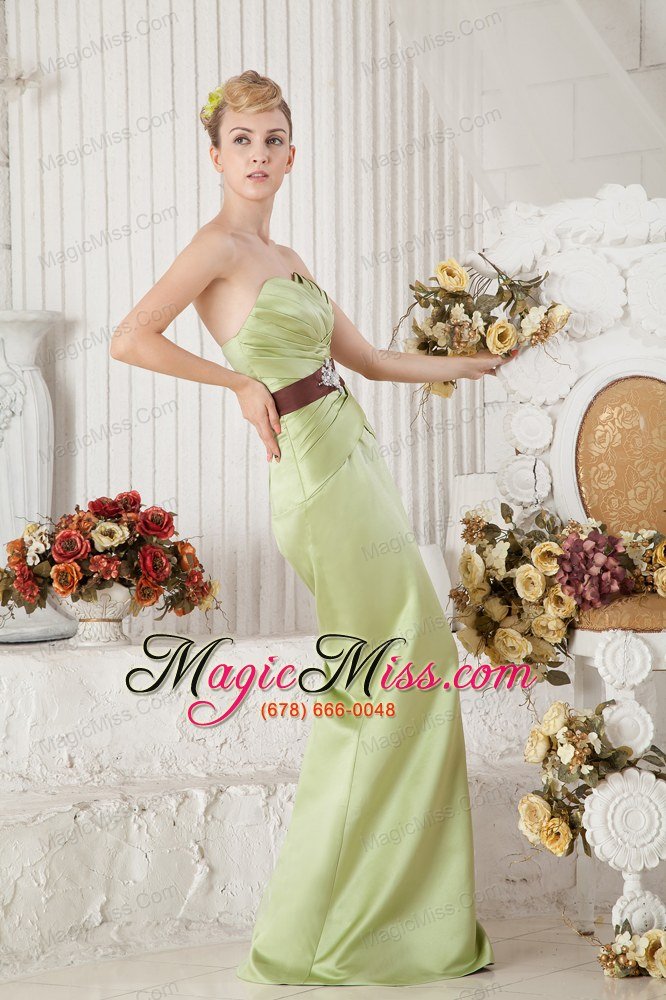 wholesale yellow green column sweetheart floor-length satin beading and sash prom dress