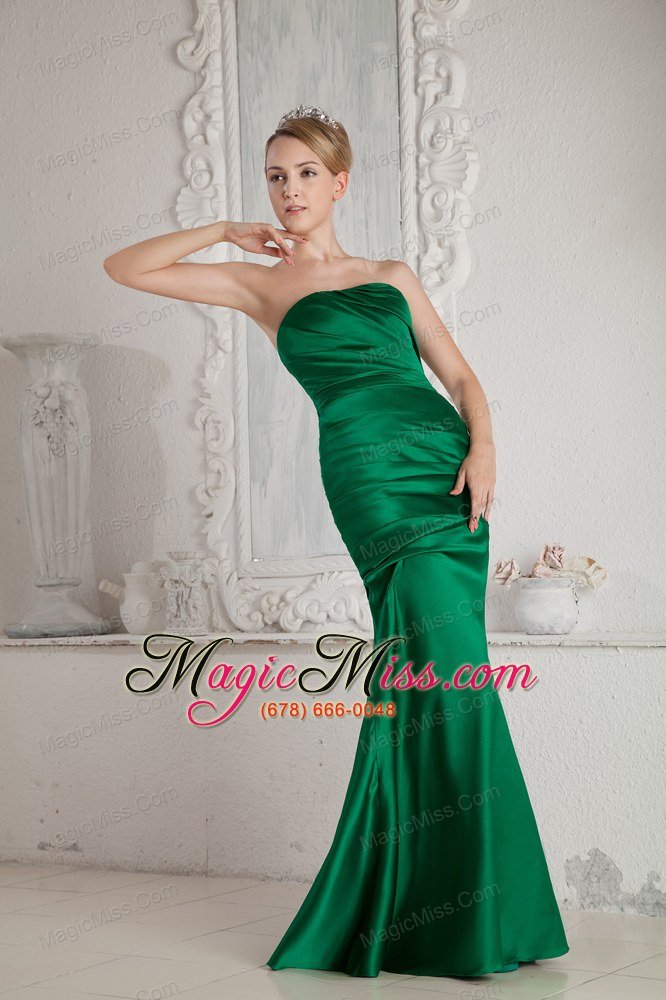 wholesale green mermaid strapless floor-length satin ruch prom dress