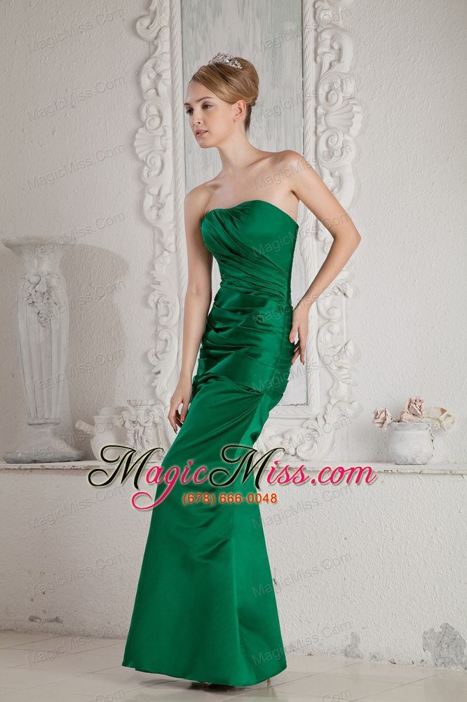 wholesale green mermaid strapless floor-length satin ruch prom dress