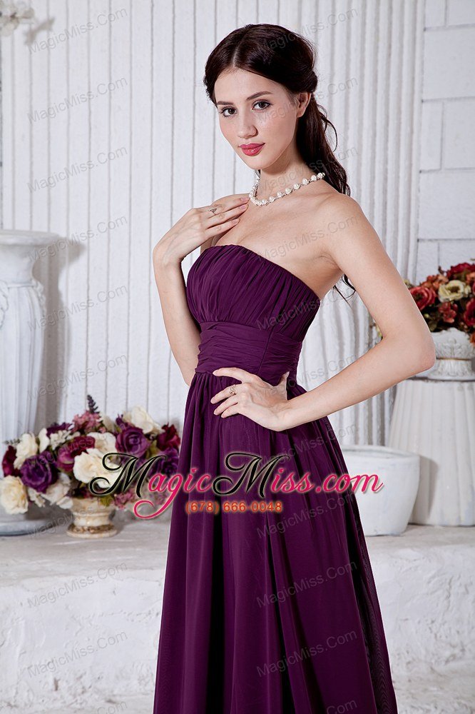 wholesale purple empire strapless brush train chiffon ruch prom / evening dress