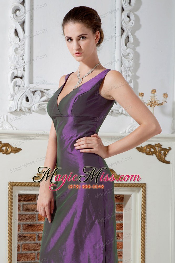 wholesale purple column v-neck floor-length taffeta ruch prom dress