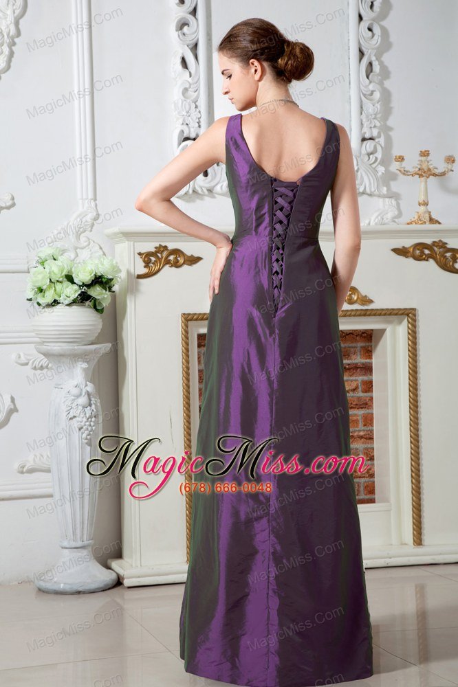 wholesale purple column v-neck floor-length taffeta ruch prom dress