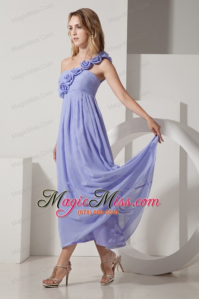 wholesale lilac a-line one shoulder ankle-length chiffon hand made flowers prom dress