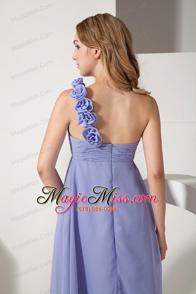 wholesale lilac a-line one shoulder ankle-length chiffon hand made flowers prom dress