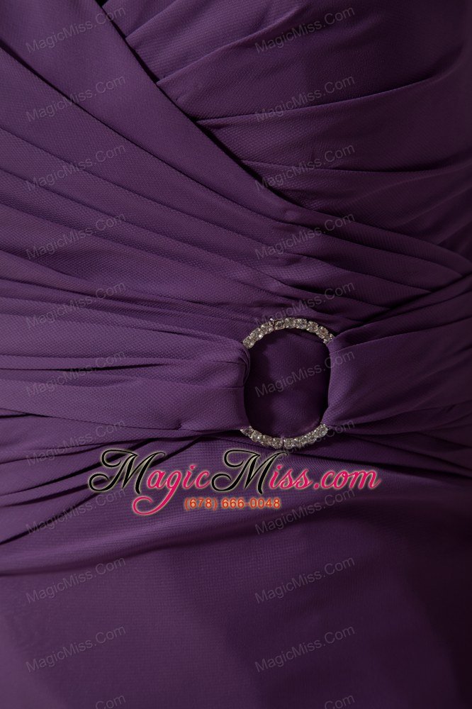 wholesale dark purple column sweetheart brush train chiffon ruch prom dress