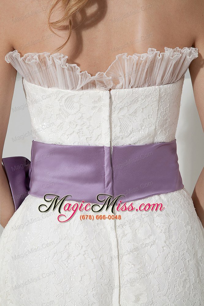 wholesale elegant a-line / princess strapless tea-length lace bow wedding dress