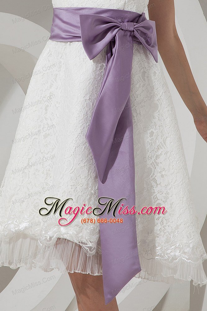 wholesale elegant a-line / princess strapless tea-length lace bow wedding dress