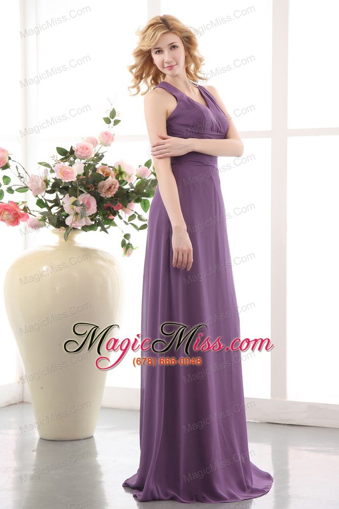 wholesale purple empire v-neck floor-length chiffon ruch prom dress