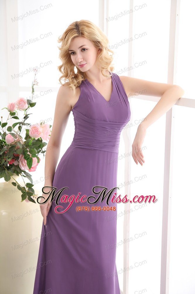 wholesale purple empire v-neck floor-length chiffon ruch prom dress