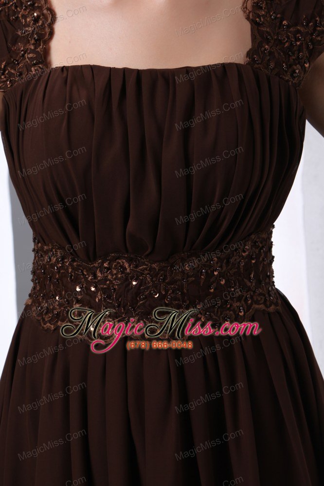 wholesale brown a-line square knee-length chiffon beading prom dress