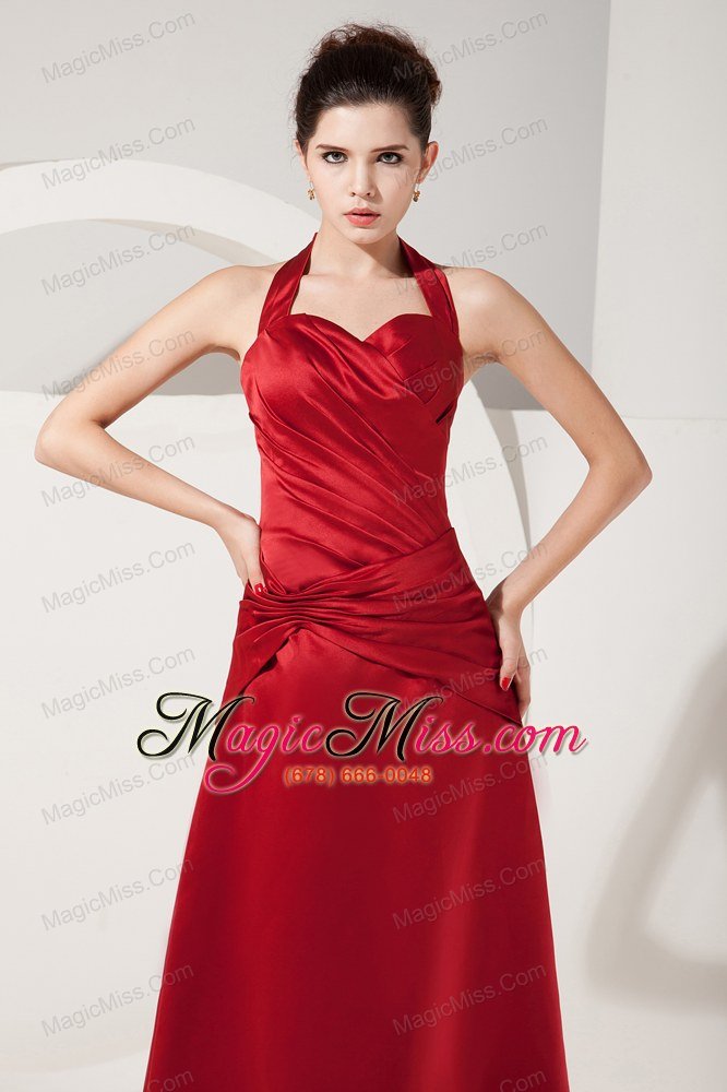 wholesale red empire halter floor-length satin ruch prom dress