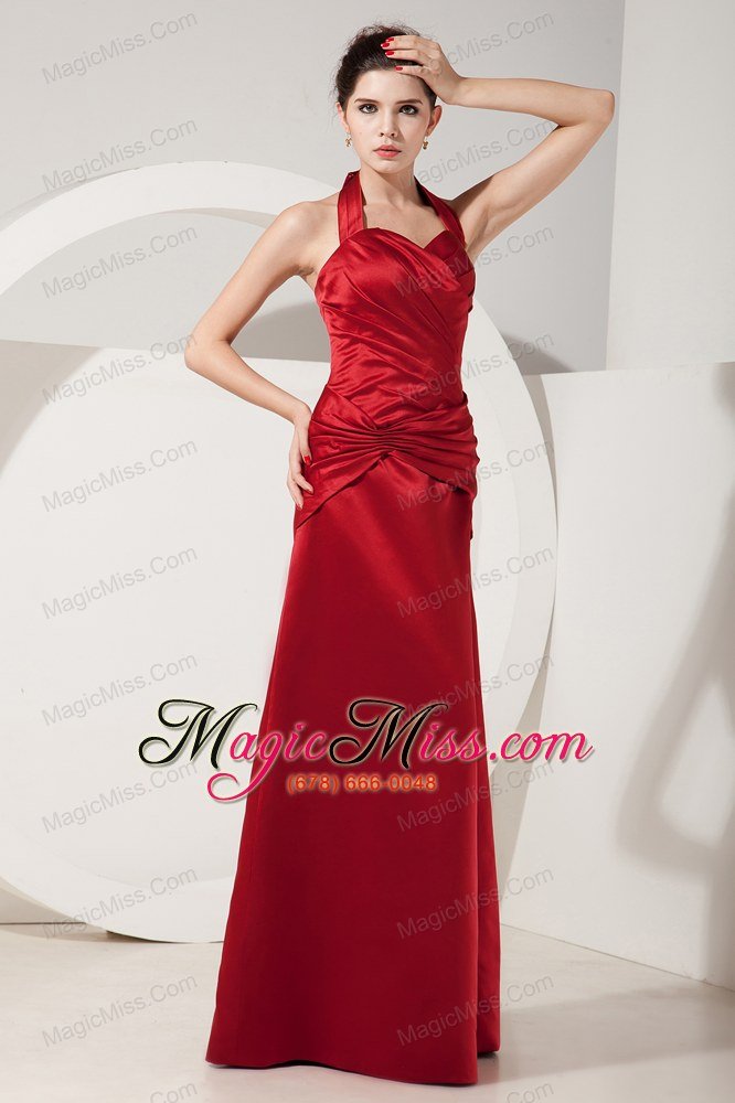 wholesale red empire halter floor-length satin ruch prom dress